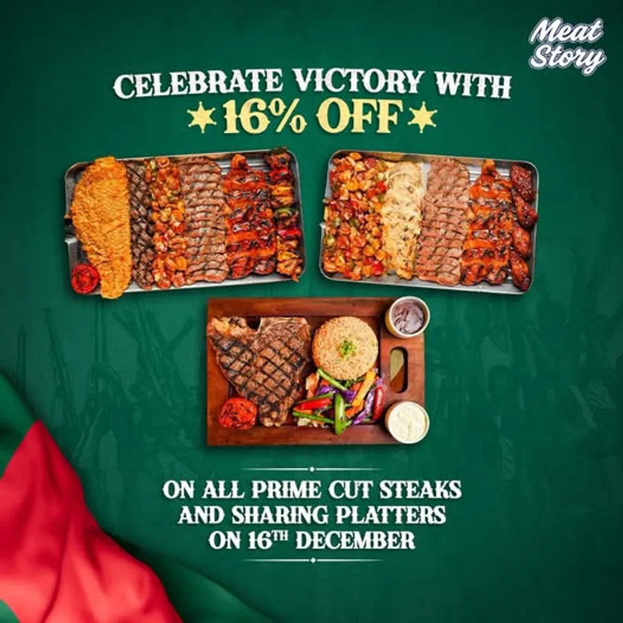 16% OFF on our signature prime cut steaks and sharing platters at Meat story