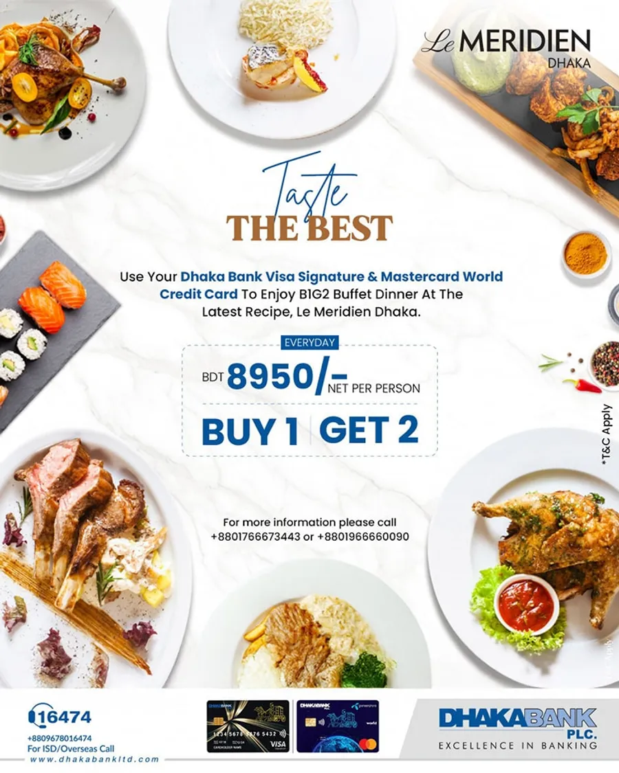 Buy 1 get 2 Buffet Dinner At The Latest Recipe, Le Meridien Dhaka