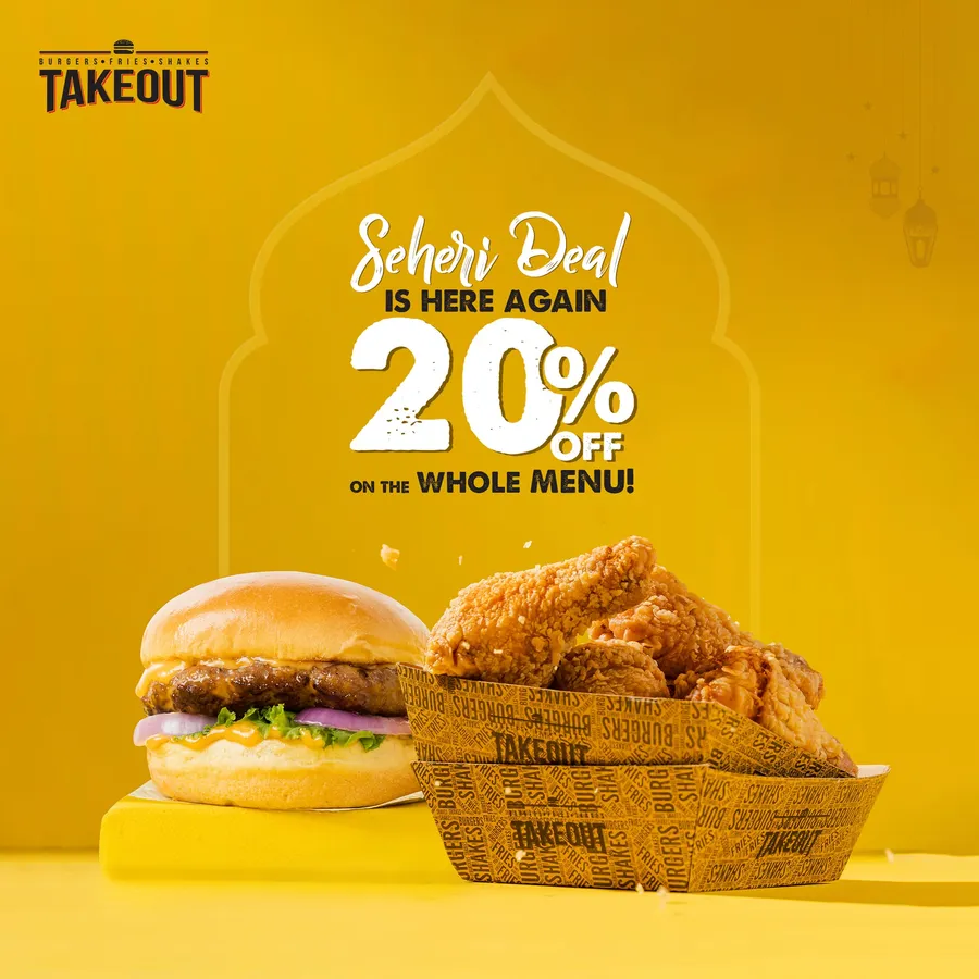 Seheri deal get 20% discount on whole menu at takeout