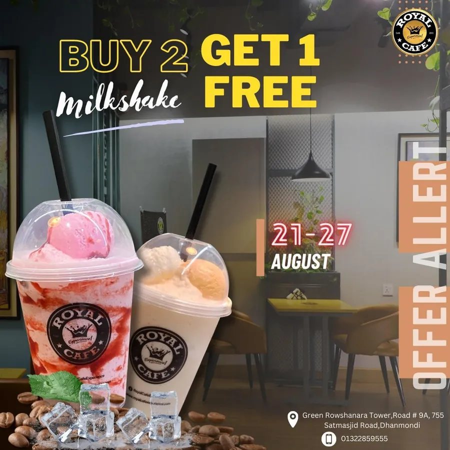 Buy 2 Milkshakes, Get 1 FREE Indulge in Irresistible Flavor Trios at Royal Cafe Experience