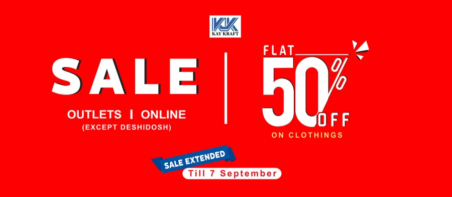 50% flat discount sale on all clothing at Kay Kraft outlets & Online store