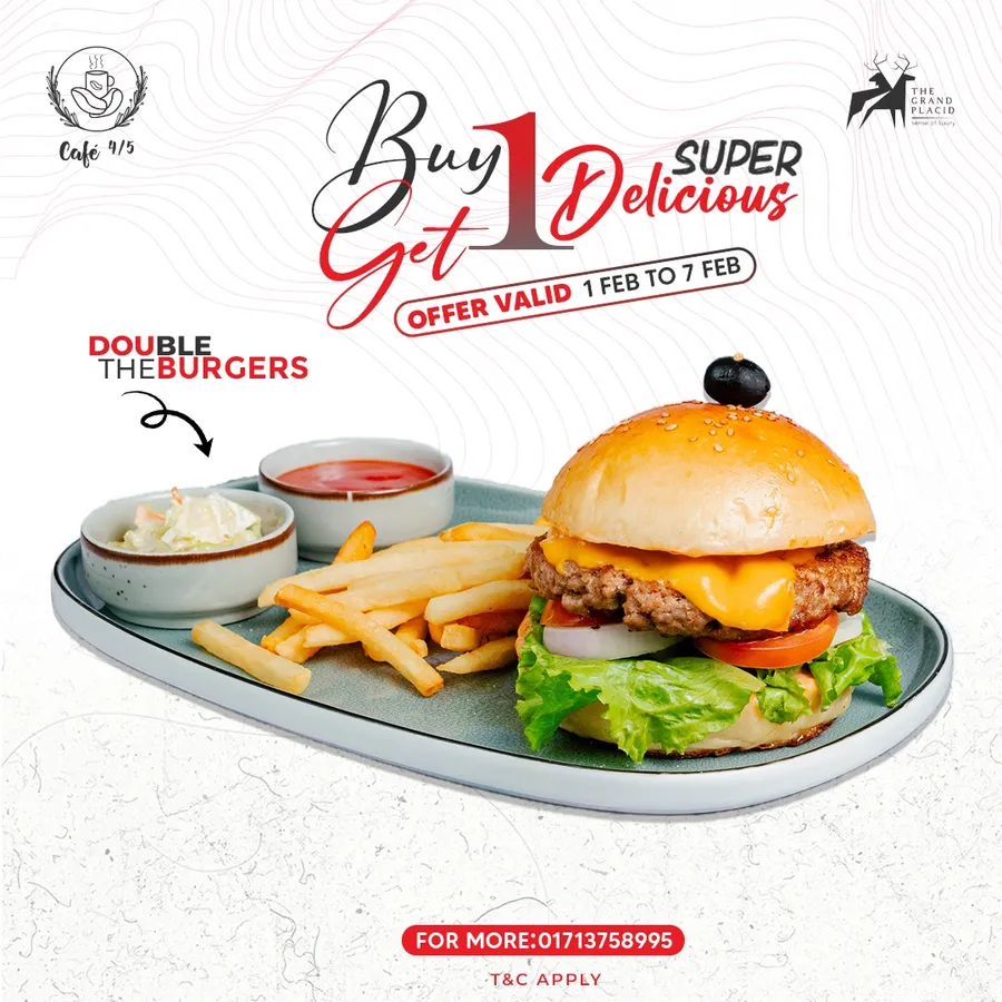 Buy One, Get One Free – Burger Feast at Café 4/5