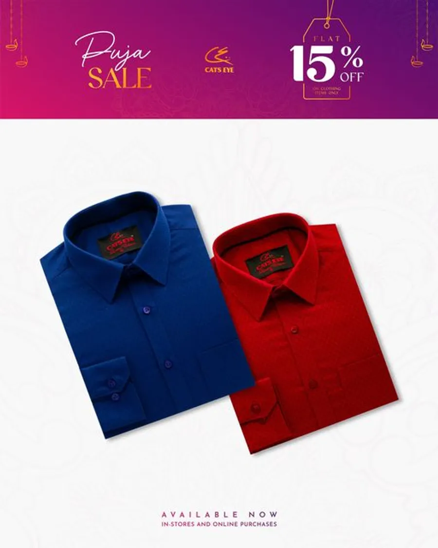 Celebrate the Puja season with style! Enjoy 15% OFF on all clothing items