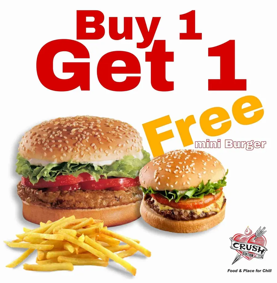 Buy one get one burger 🍔 offer at Crush Station shonirakhra