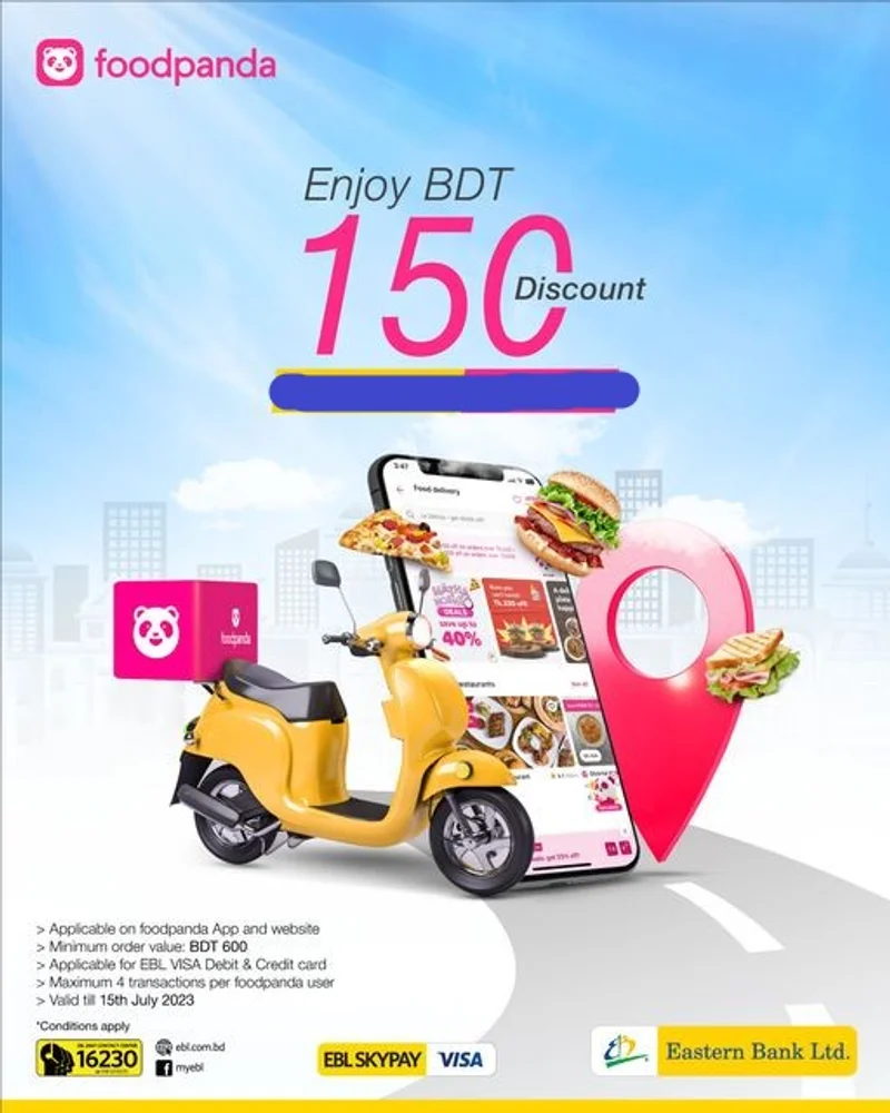 Enjoy BDT 150 discount on Foodpanda App using EBL Visa Debit and Credit Cards