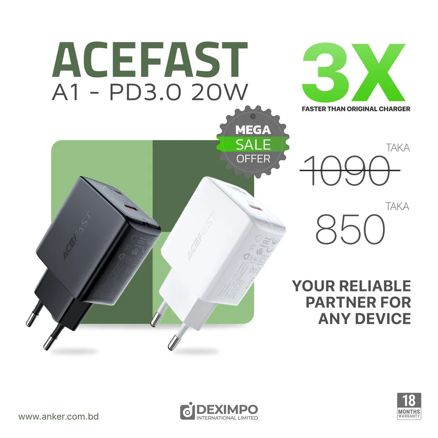 𝗣𝗗 𝗖𝗛𝗔𝗥𝗚𝗘𝗥 𝗙𝗢𝗥 𝗕𝗘𝗧𝗧𝗘𝗥 𝗕𝗔𝗧𝗧𝗘𝗥𝗬 𝗛𝗘𝗔𝗟𝗧𝗛 - Acefast A1 PD3.0 240 TK Discount at Acefast Bangladesh