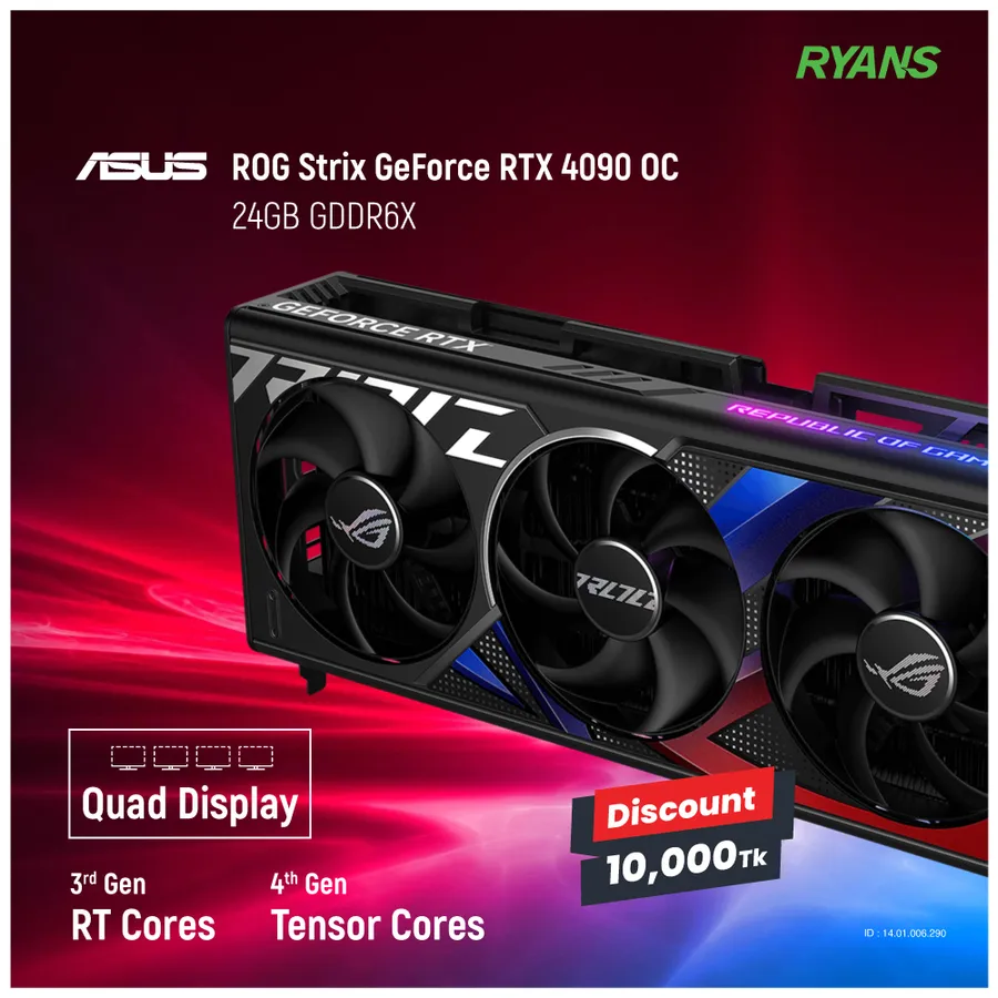 ASUS ROG STRIX GeForce RTX 4090 OC 24GB GDDR6X Graphics Card 10,000 TK discount at Ryans Computers Ltd.