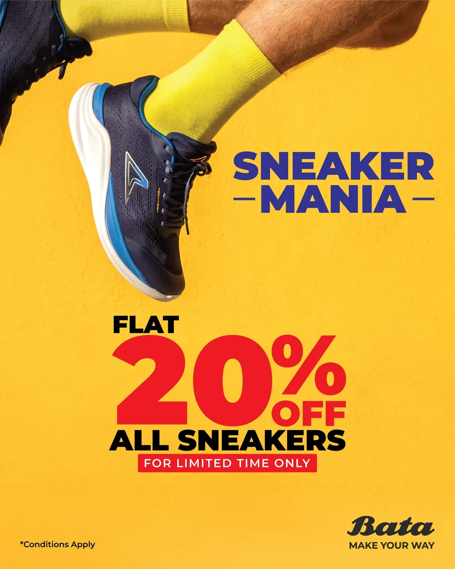 Step up your sneaker game with a massive 20% OFF on a limited selection of styles Bata