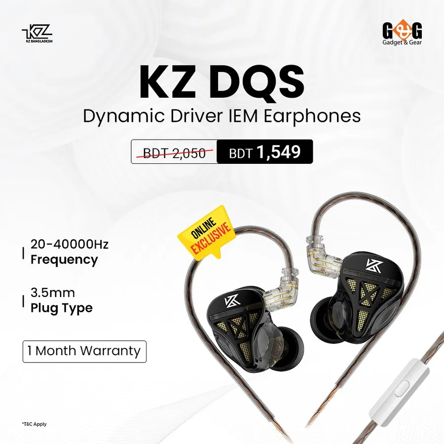 Enjoy an exclusive discount on the KZ DQS Dynamic Driver IEM Earphones | Best Earphone Deals at Gadget & Gear