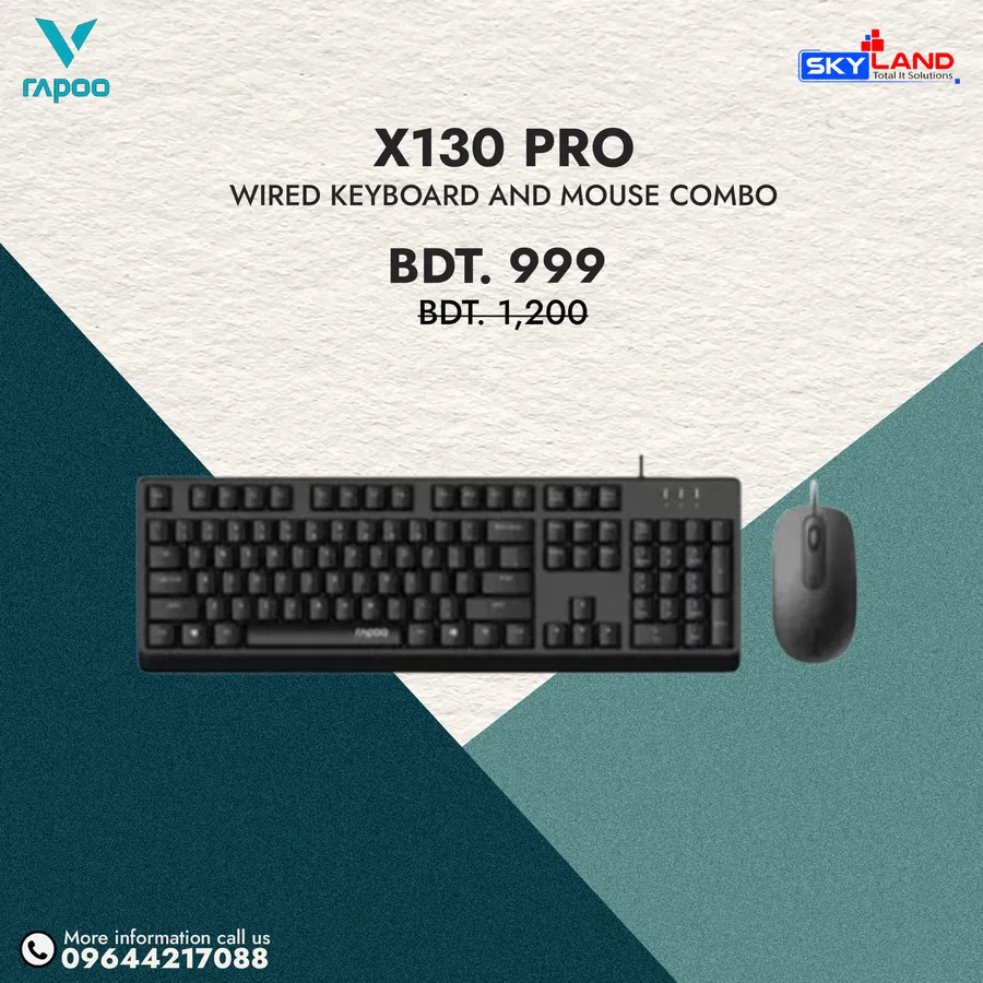 Buy Rapoo X130 PRO Wired Keyboard And Mouse Combo 200 Tk discount at Skyland Computer BD