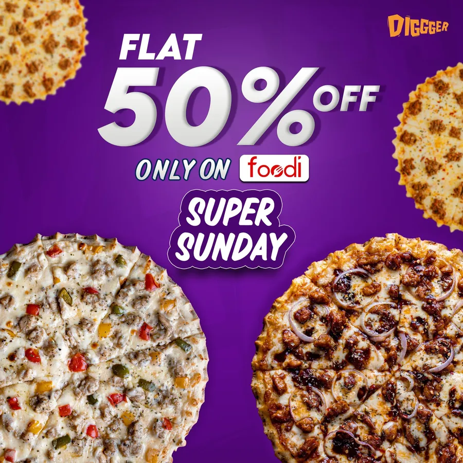 Flat 50% discount on whole menu only on Foodi Diggger