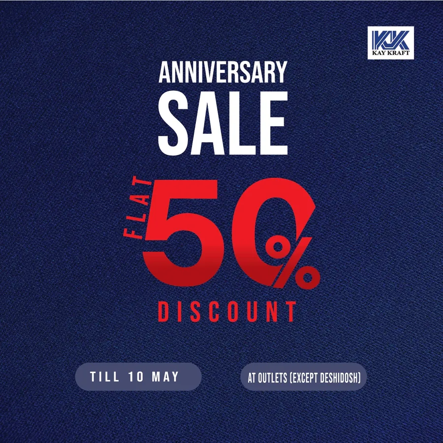 Get 50% flat discount on all products at all Kay Kraft outlets(except Deshidosh).