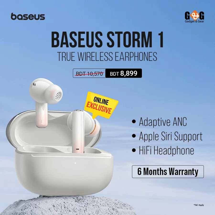 Get a special 1671 TK discount on the Baseus Storm 1 True Wireless Earphones at Gadget & Gear