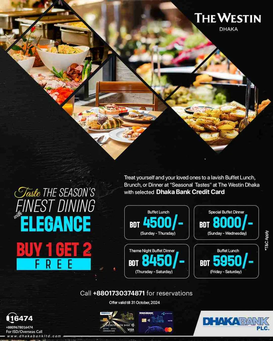 Buy one get two buffet offer Dhaka Bank cards