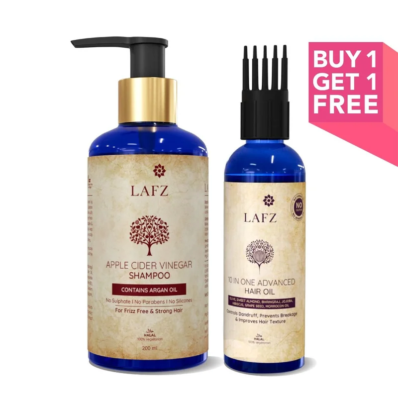 Buy One Lafz Shampoo Apple Cider Vinegar (200ml) And Get One 10 In 1 Advanced Essential Hair Oil | BOGO Offer at OHSOGO