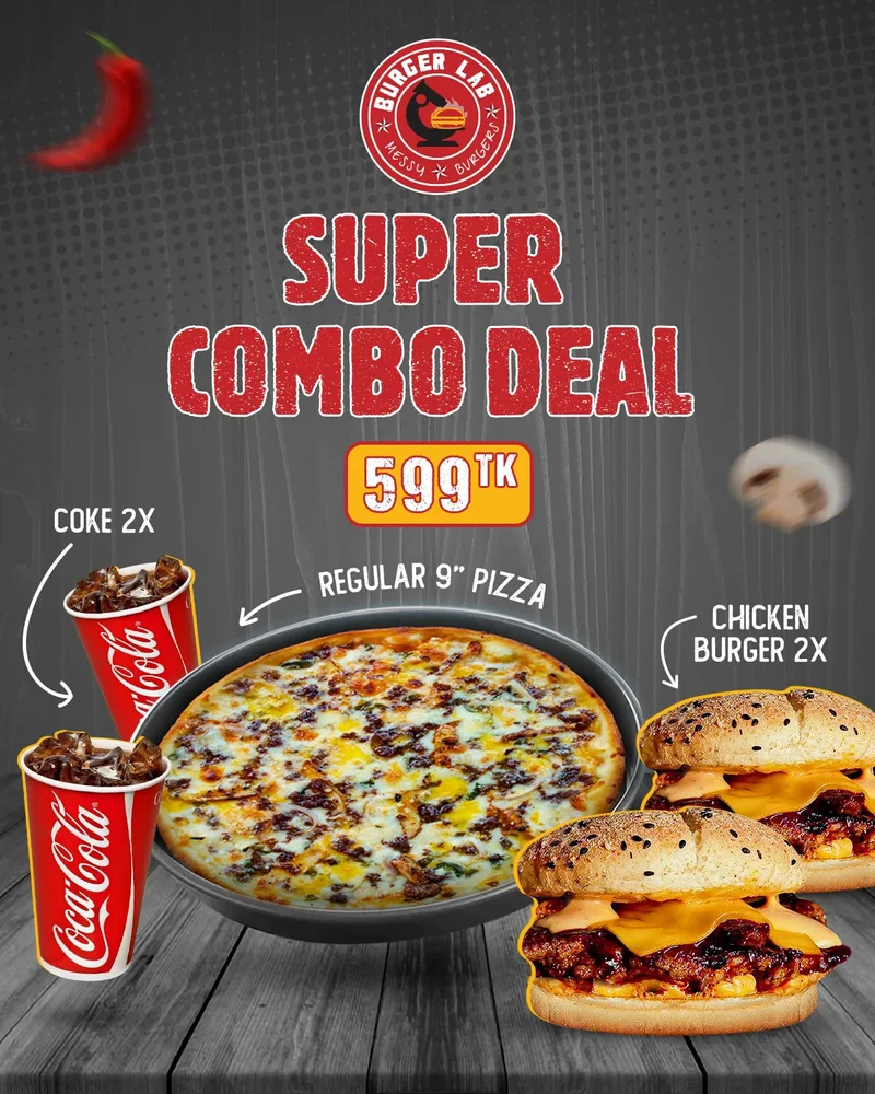 Super Combo Offer | Burgers | Pizza | Cokes at Burger Lab