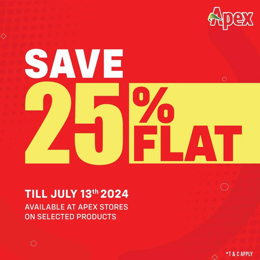 Flat 25% discount on selected product at Apex