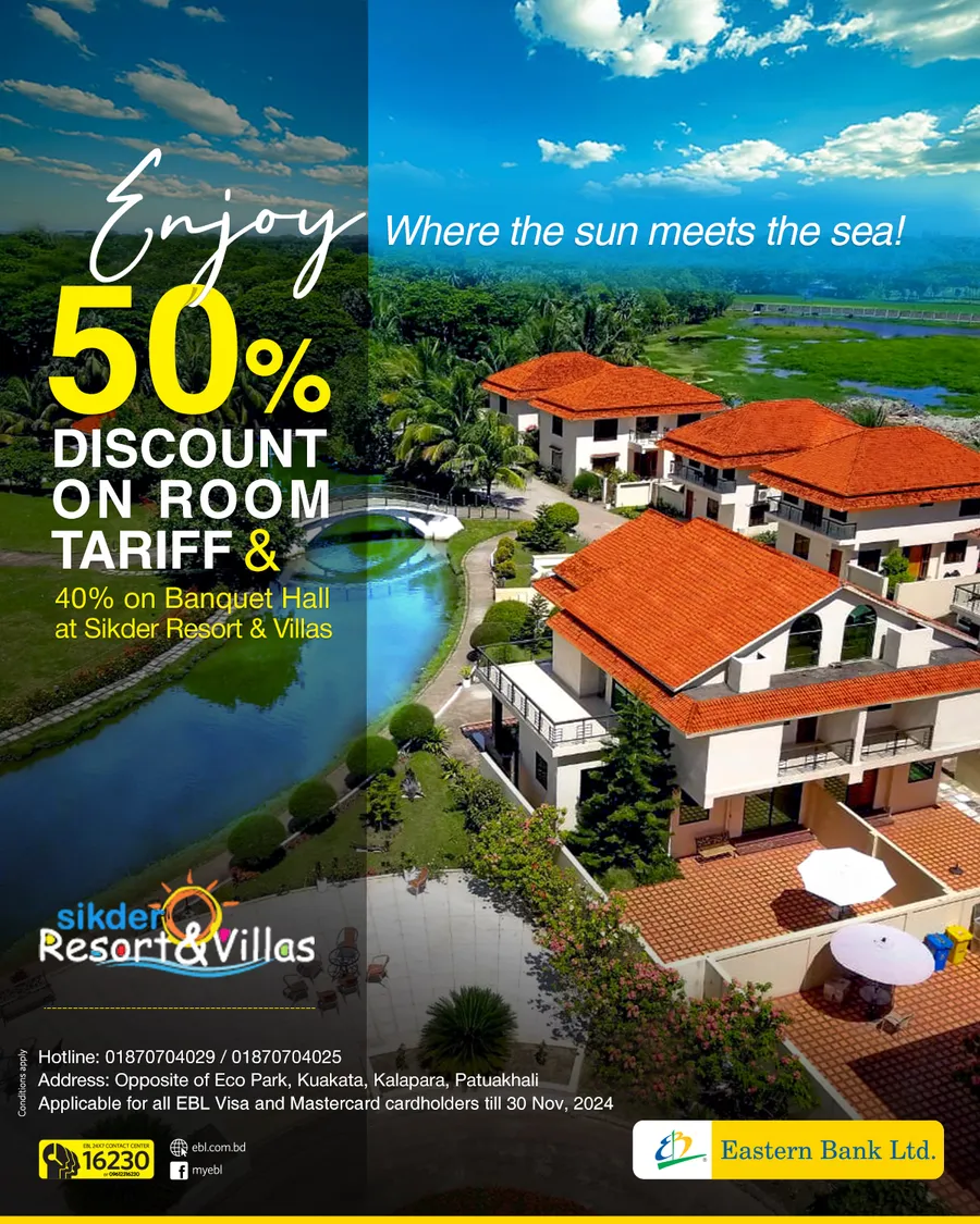 Enjoy up to 50% discount at Sikder Resort and Villas Kuakata using EBL cards