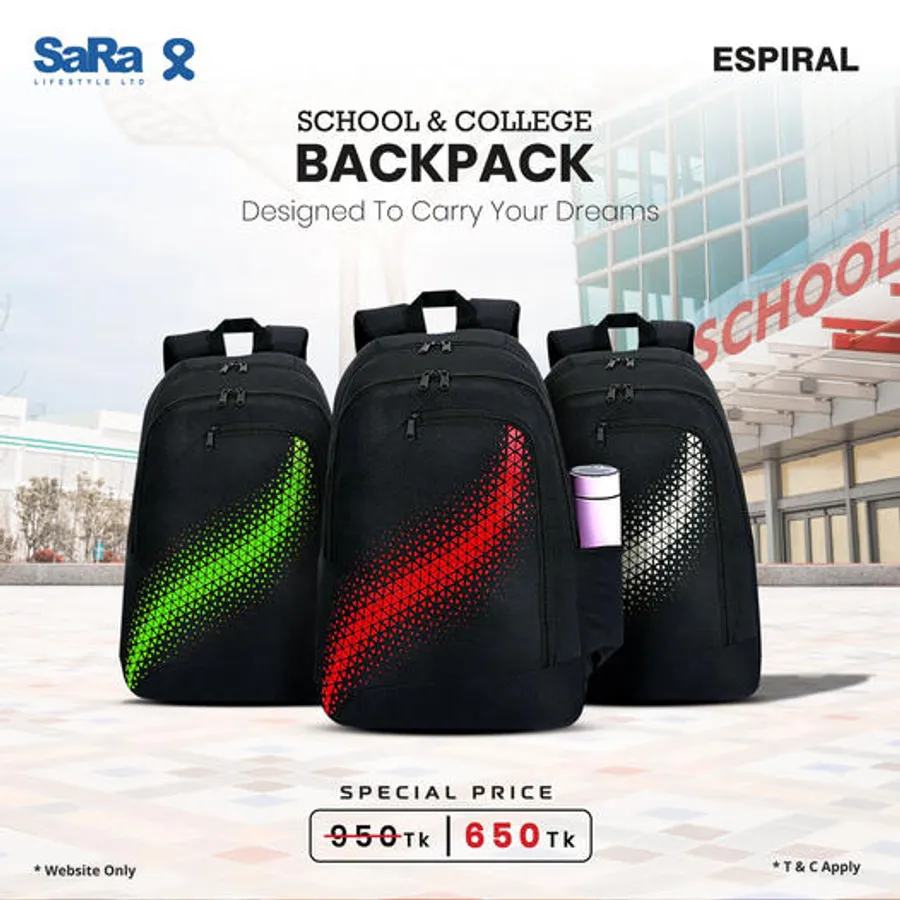 School College and Traveling Backpack by Espiral 300 TK discount at SaRa Lifestyle Ltd.