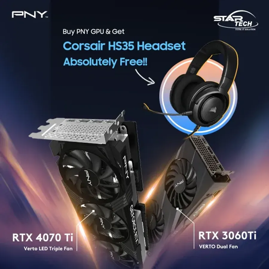 Corsair HS35 model gaming headset is guaranteed as a free gift if you buy PNY brand graphics card from Star Tech online shop or any outlet!!