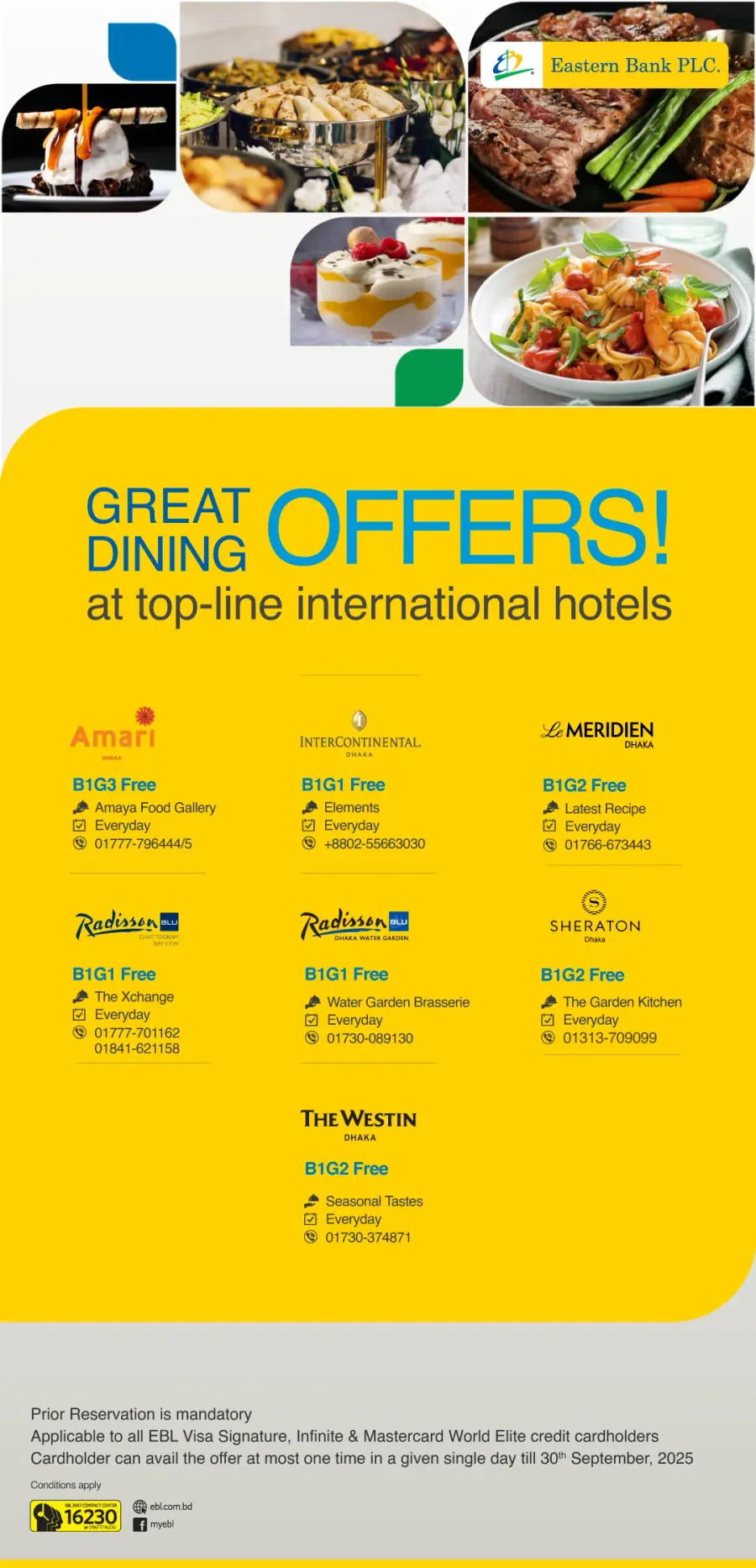 Buy one get 3 buffet offer using Eastern Bank Cards