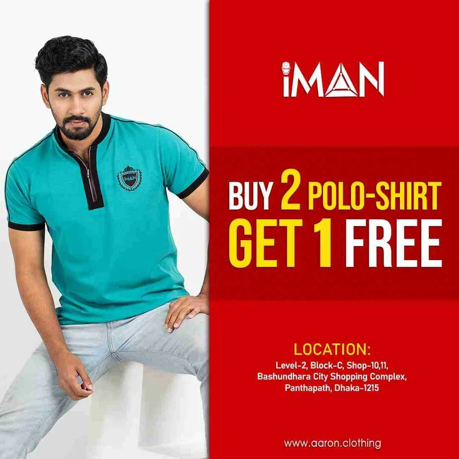 Buy two polo shirts and get one free at iman