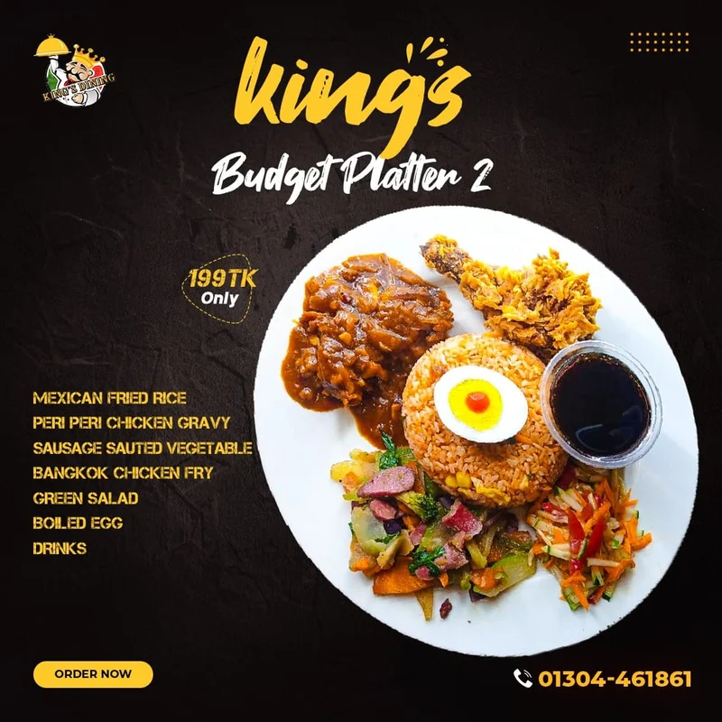 King's Budget  platter 2 With 7 Items Only 199TK at King's Dining Shonir Akhra