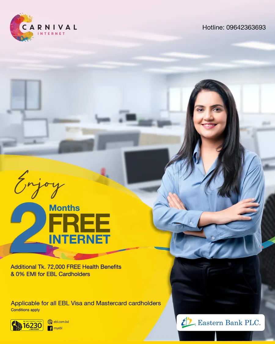 Enjoy 2 (two) months free internet with additional health benefits using EBL cards