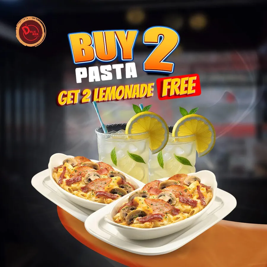 Buy two pastas and get two lemonades FREE at DELIC DISH