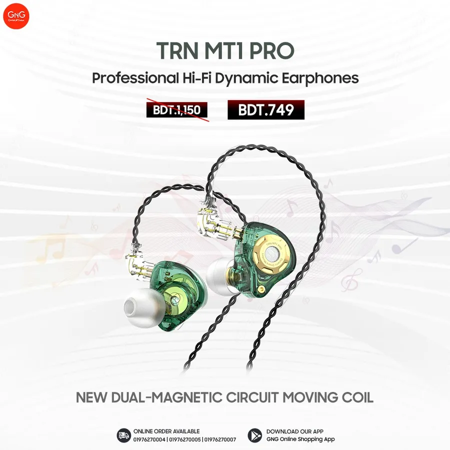 TRN MT1 Pro Professional Hi-Fi Dynamic Earphones 35% Discount at Gadget N Gadget.