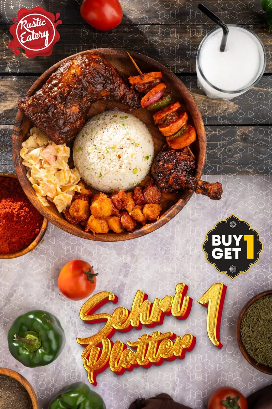 Buy one get one seheri platter offer at Rustic Eatery