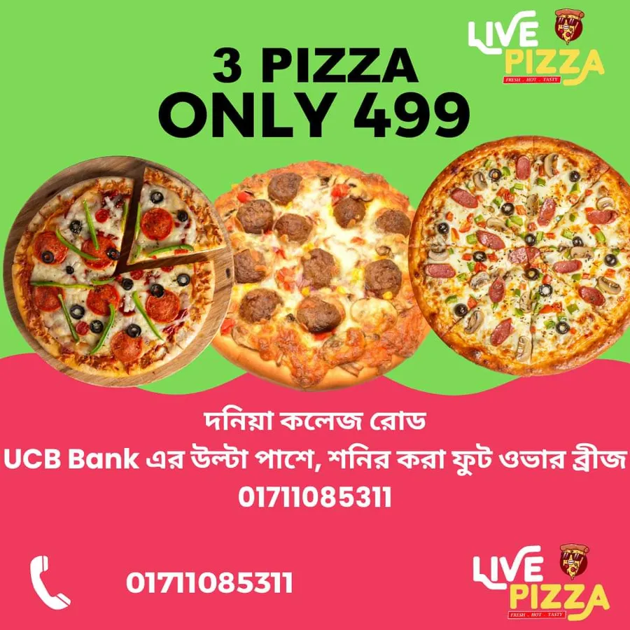 Get three 8" different flavours  pizza only 499 Burger house