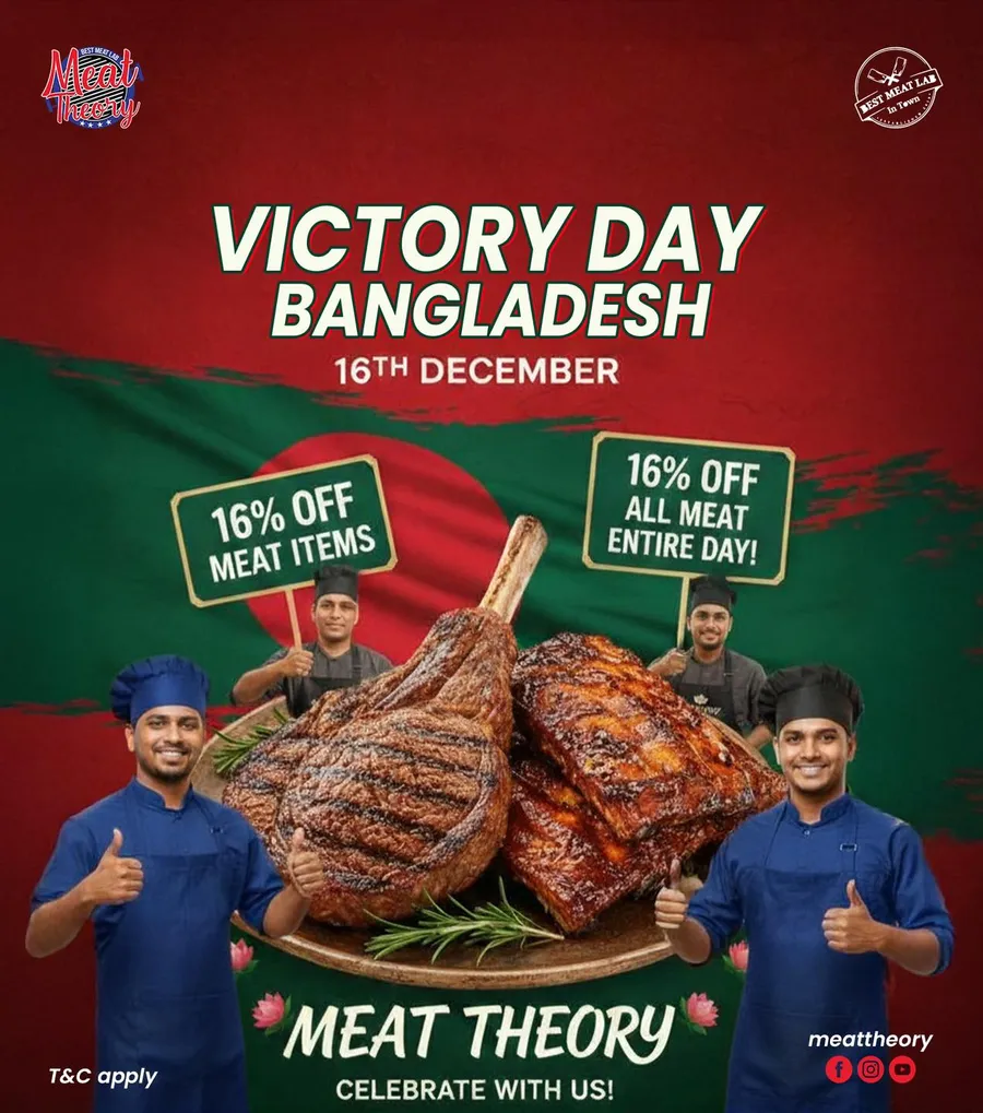 Enjoy 16% OFF on all meat meals, 16th December all day long at Meat Theory