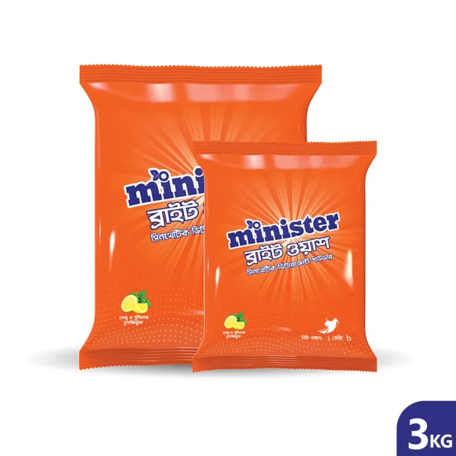 Minister Bright Wash Synthetic Detergent Powder Lemon & Mint (Free 1 KG)