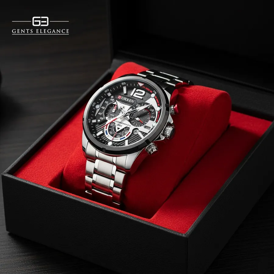 Curren 8395- Silver Black Watch 24% discount at Gents Elegance