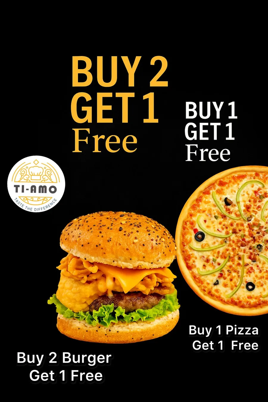 BOGO Offer Burger And Pizza at TI AMO
