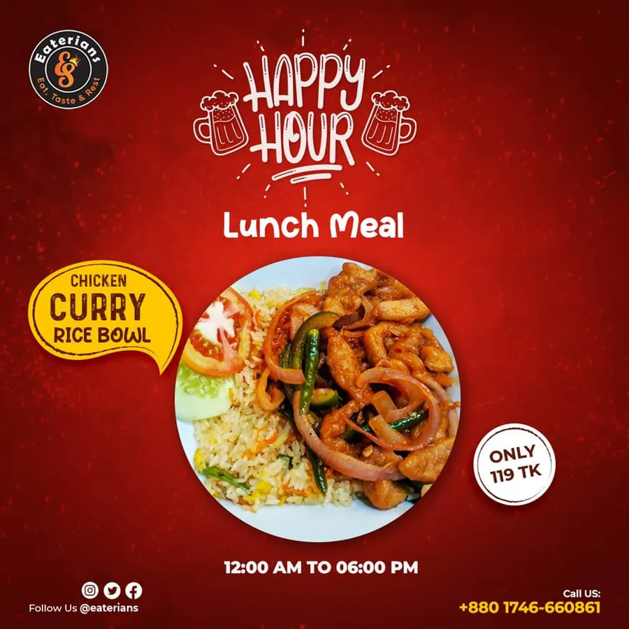 Happy hour lunch meal offer for students at Eaterians