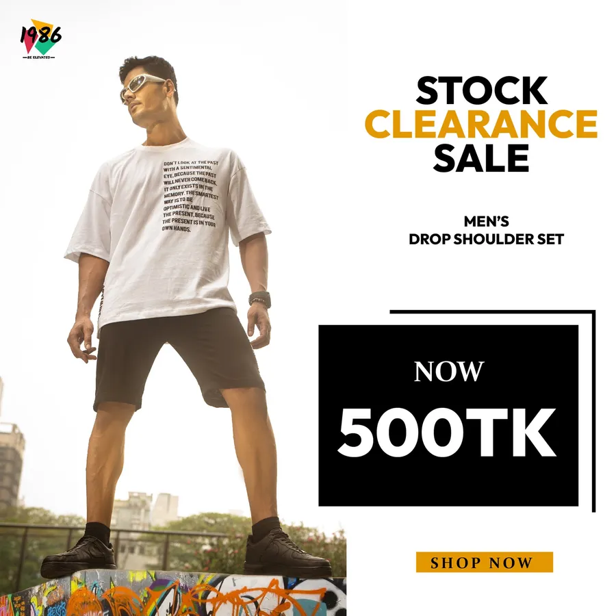 Men drop shoulder t-shirt stock clearance offer at 1986