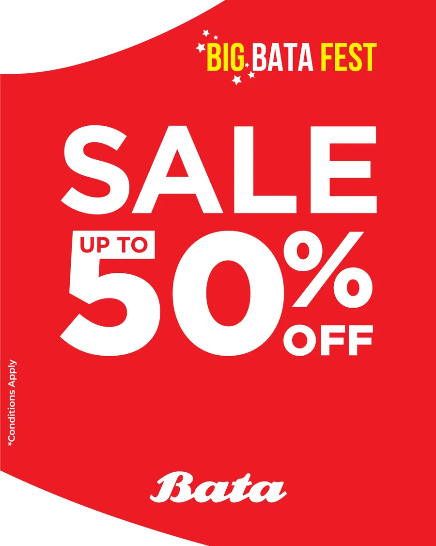 Up to 50% off during the BIG BATA FEST SALE at Bata