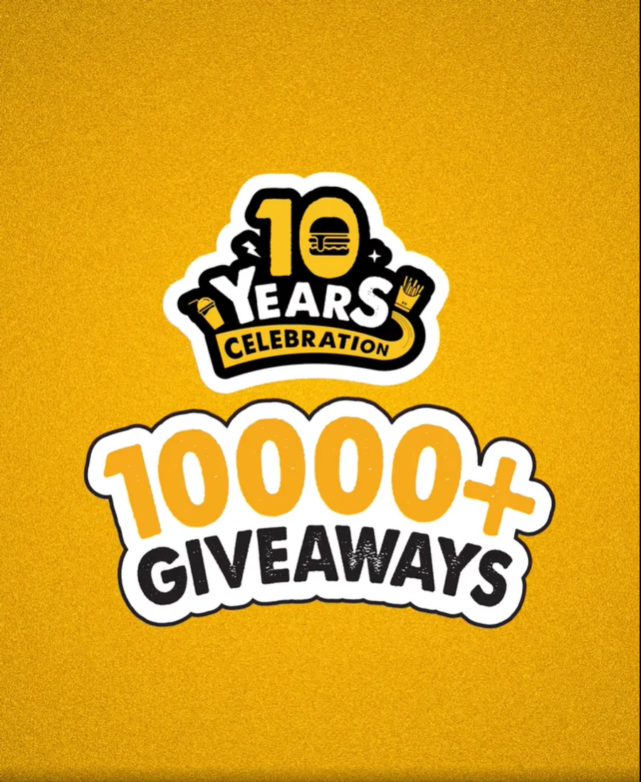 10 years Celebration Giveaway campaign free Burgers or a PS5 or an S24 Ultra or a VESPA at Takeout