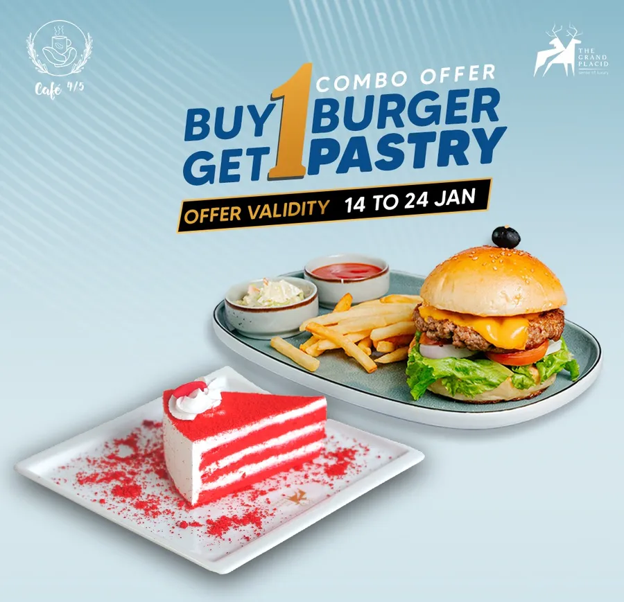 Buy 1 burger get 1 pastry free at Café 4/5