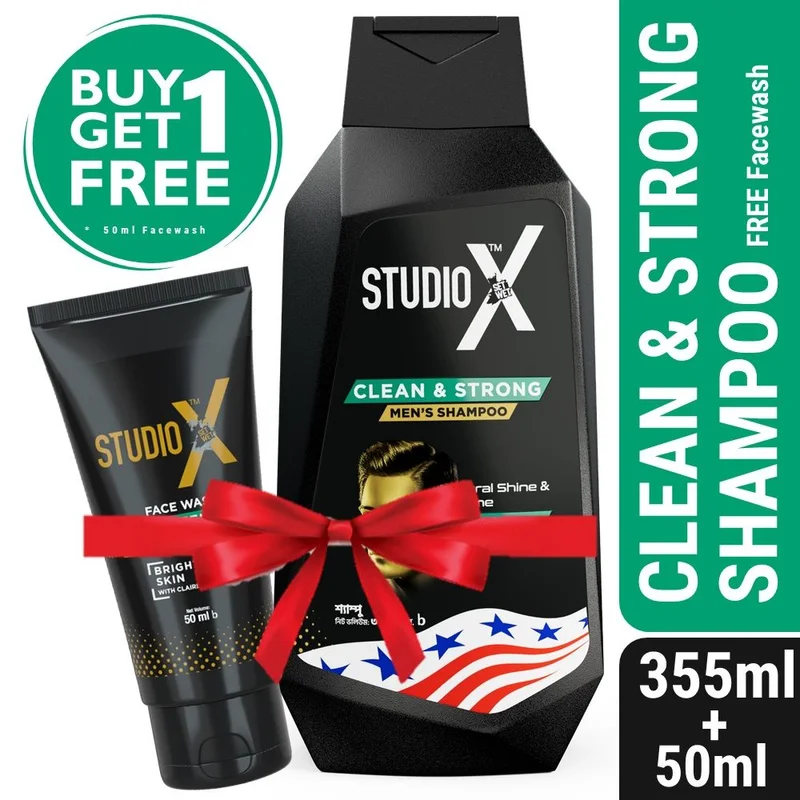 Studio X Clean & Strong Shampoo For Men 355ml (50ml Facewash Free) | BOGO Offer at OHSOGO