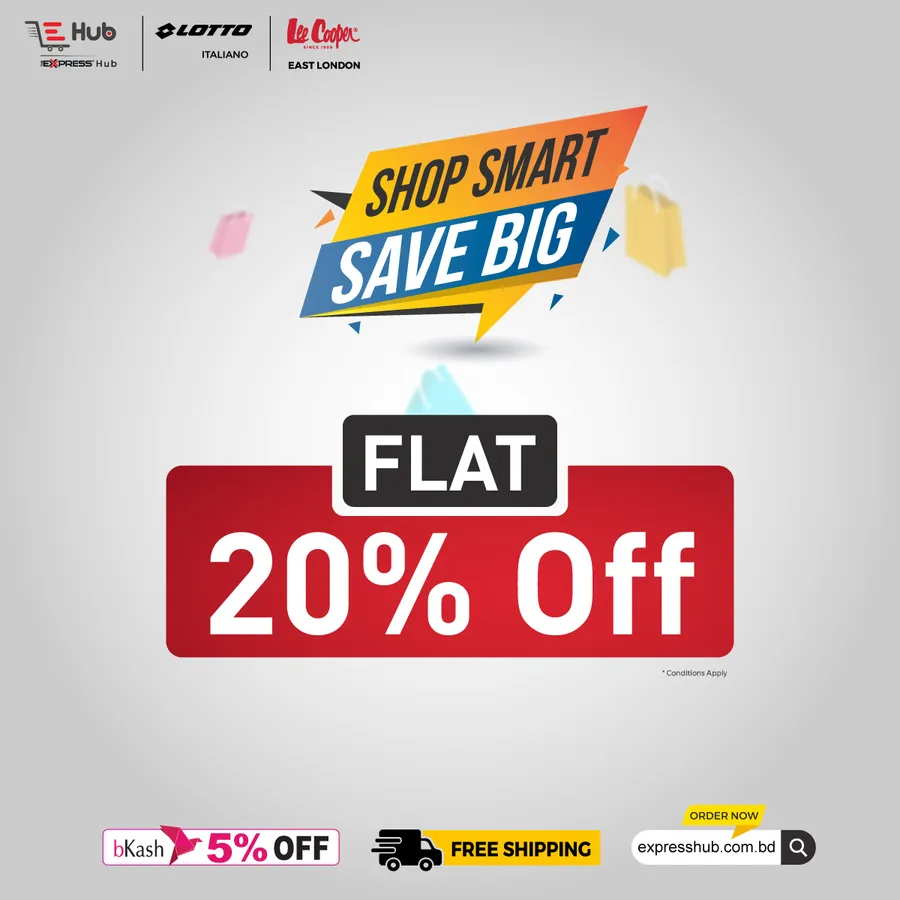 Enjoy a flat 20% off on all products, with an additional 5% discount when you pay with bKash at ExpressHub