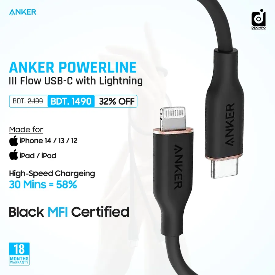 Anker PowerLine III Flow USB-C with Lightning – Black MFI Certified 709 TK discount