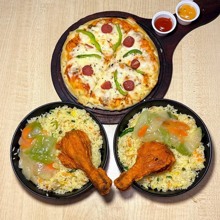 Pizza With 2 rice bowls offer at La di da Restaurant