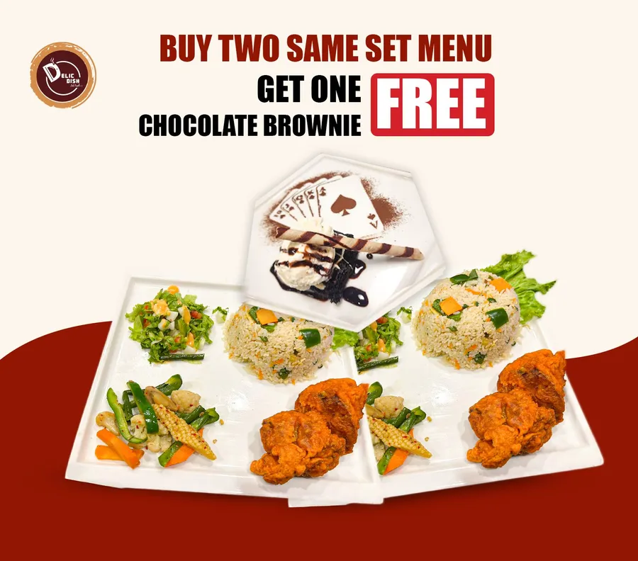 Buy two set menu and get one chocolate brownie free at DELIC DISH