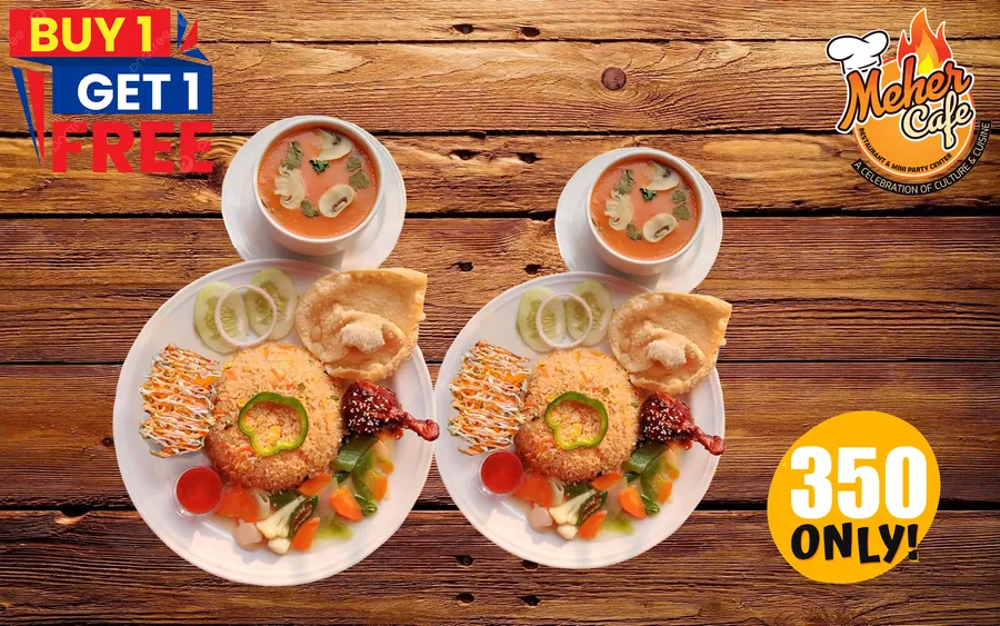 Buy one get one platter offer at Meher Cafe