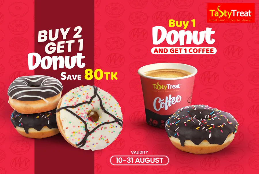 Buy 1 Donut Get 1 Coffee And Buy 2 Donuts Get 1 Donut free Tasty Treat