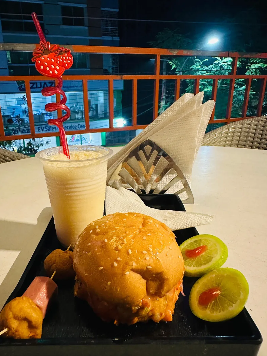 99 TK Combo offer includes burger + lacchi + sausage at INSAF CAFE