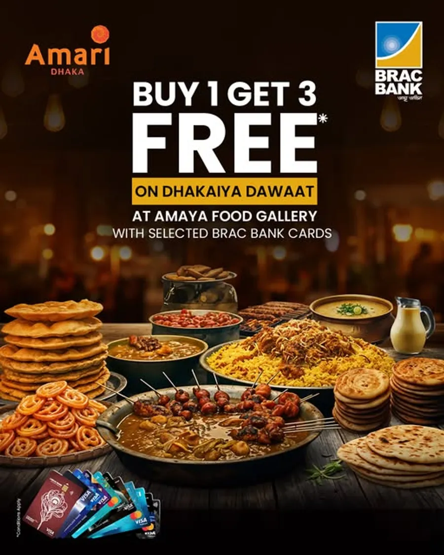 Enjoy Buy 1 Get 3 FREE offer on Dhakaiya Dawaat at Amari Dhaka